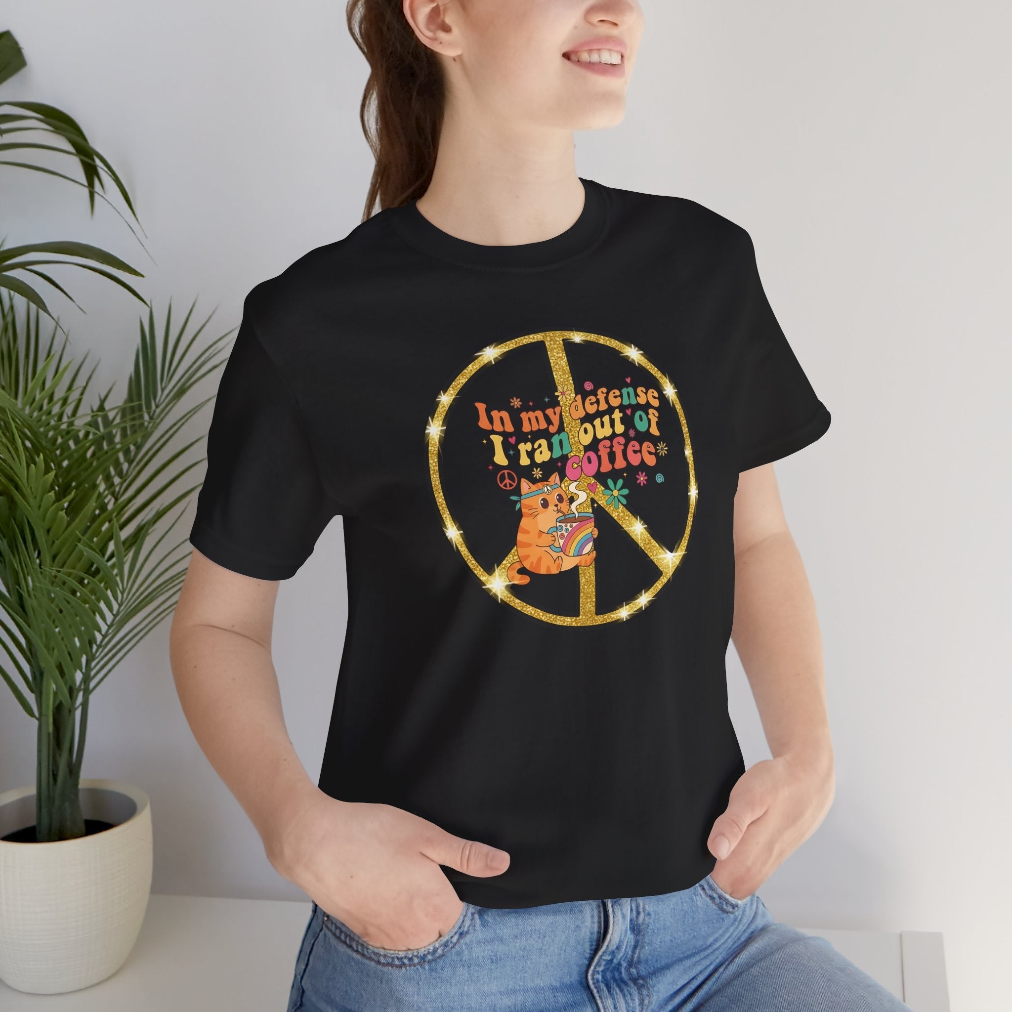 ‘In My Defense I Ran Out of Coffee’ Retro Cat Graphic Tee