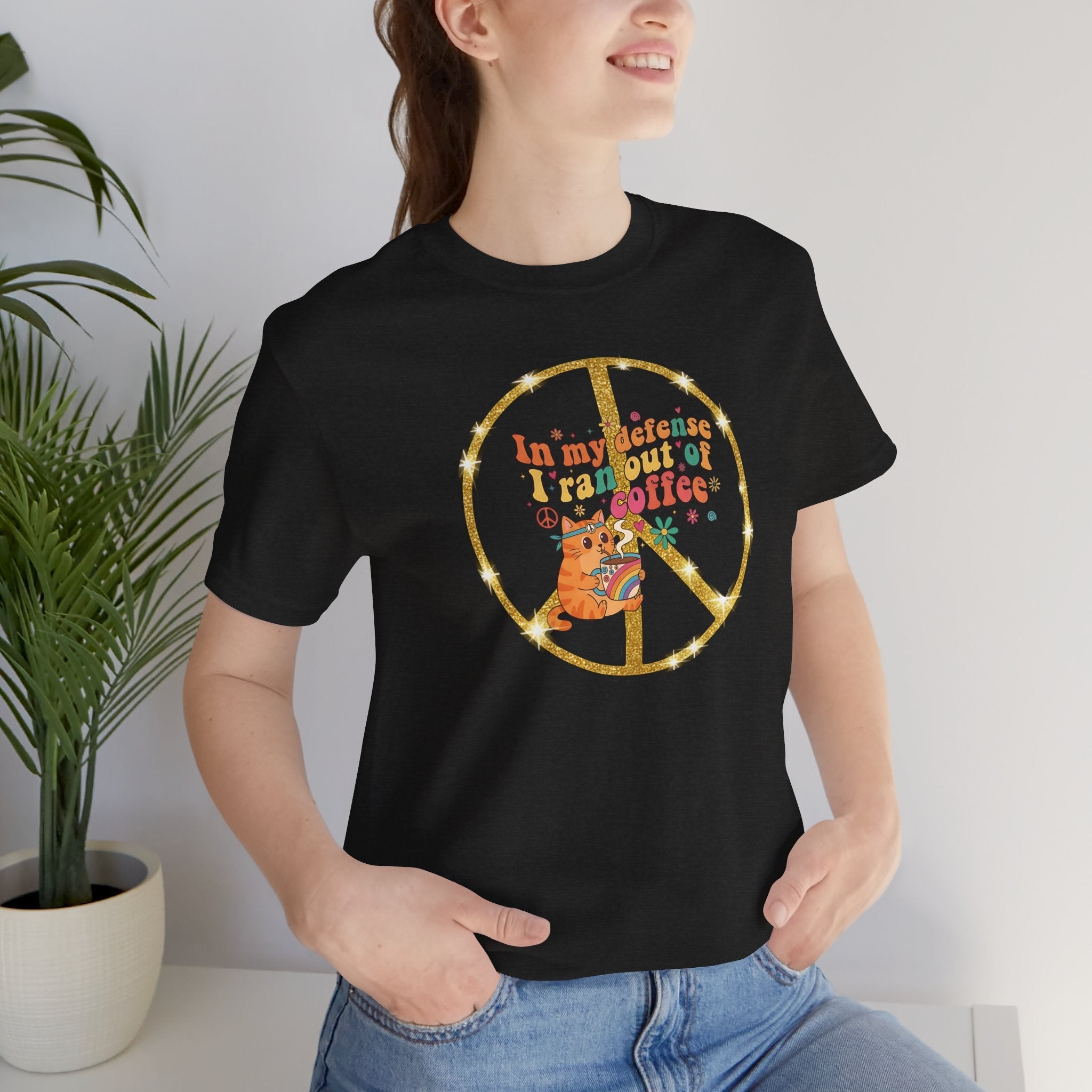 ‘In My Defense I Ran Out of Coffee’ Retro Cat Graphic Tee