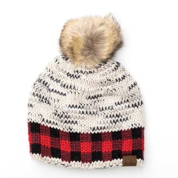 Buffalo Check & Fur Pom Beanie