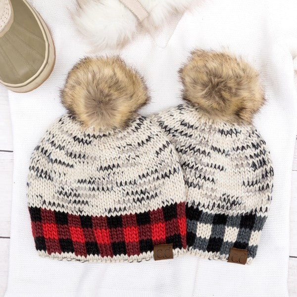 Buffalo Check & Fur Pom Beanie
