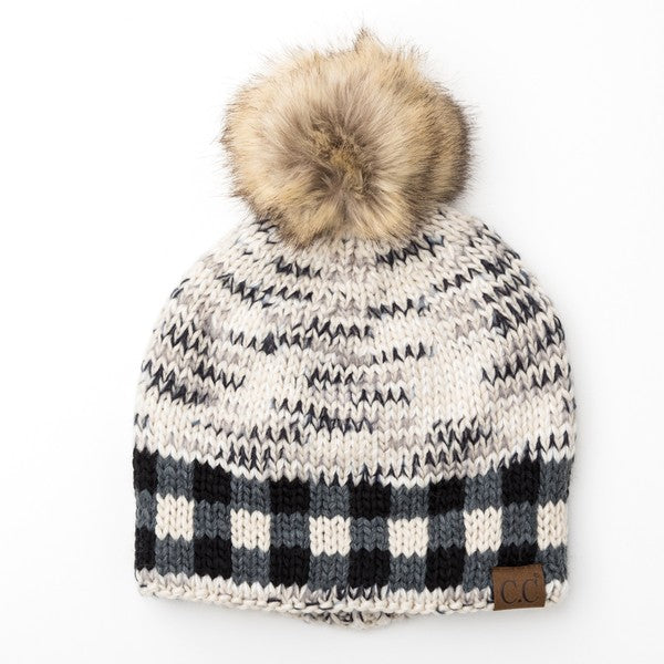 Buffalo Check & Fur Pom Beanie