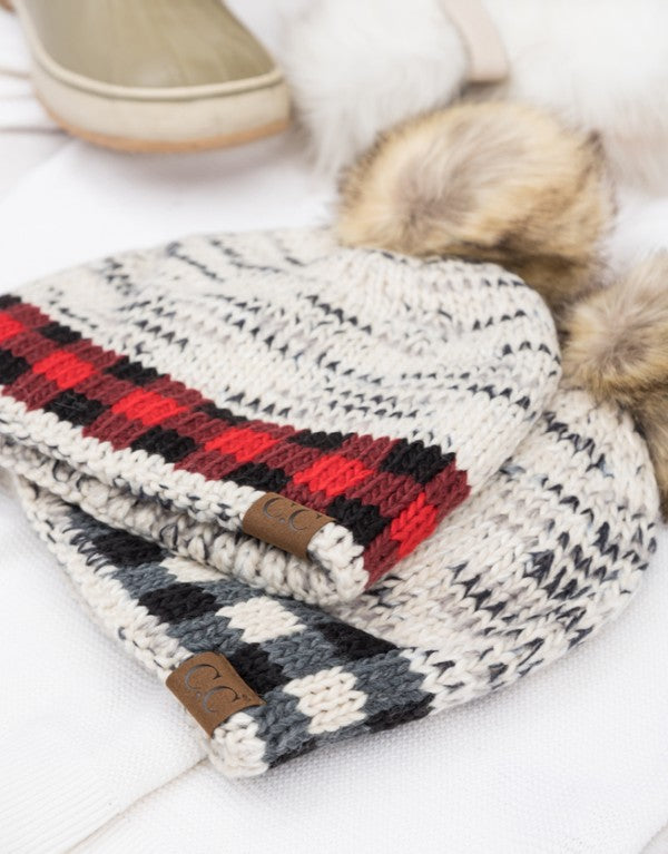Buffalo Check & Fur Pom Beanie