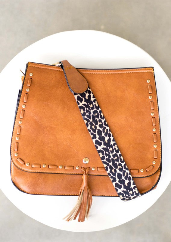 Vegan Leather Leopard Strap Fold-over Crossbody Bag