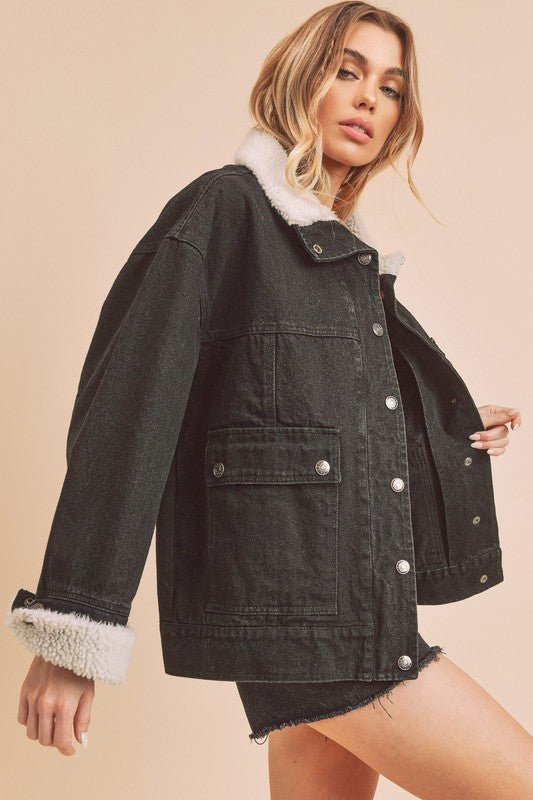 Effortless Juliette Fleece-Lined Denim Jacket (Size & Color Options Limited)