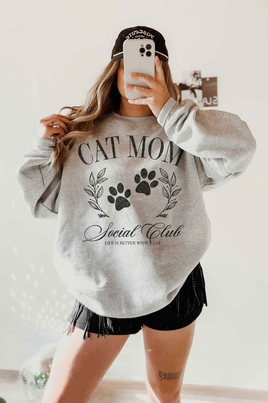 Cat Mom Social Club Graphic Sweatshirt (Made In The USA)
