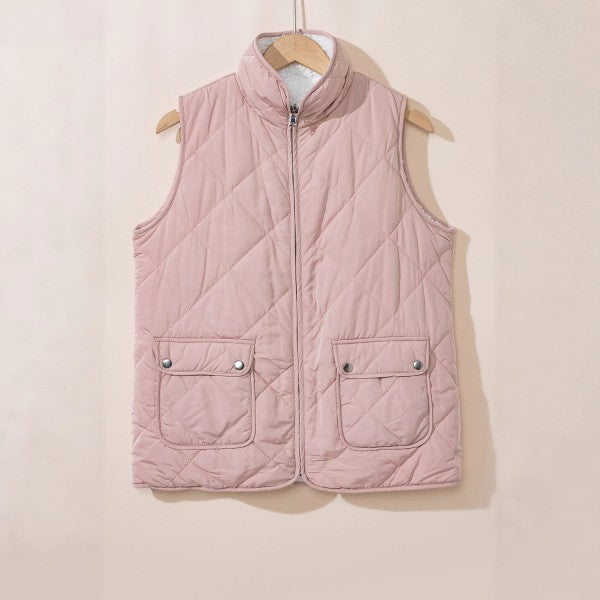 Cozy & Chic Pink Fleece Lined Quilted Vest Coats