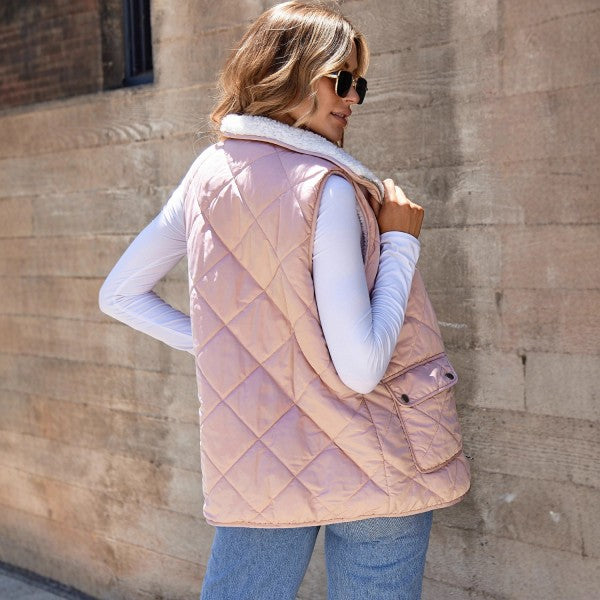 Cozy & Chic Pink Fleece Lined Quilted Vest Coats