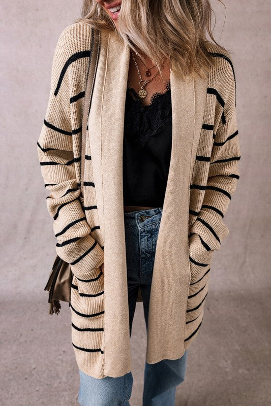 Cozy Soft Knit Striped Cardigan with Pockets