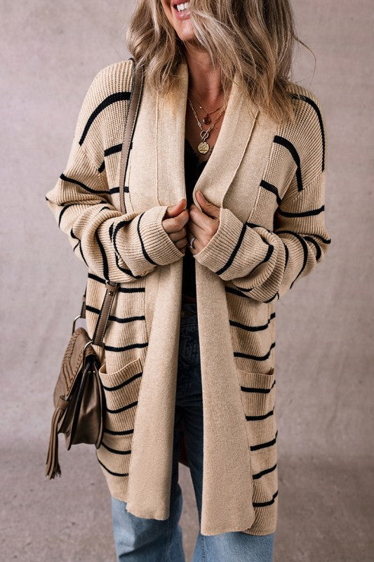Cozy Soft Knit Striped Cardigan with Pockets