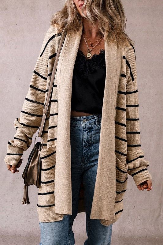 Cozy Soft Knit Striped Cardigan with Pockets