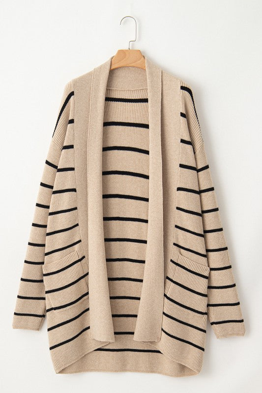 Cozy Soft Knit Striped Cardigan with Pockets