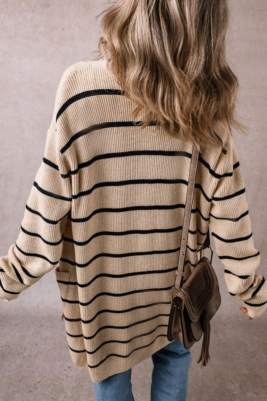 Cozy Soft Knit Striped Cardigan with Pockets