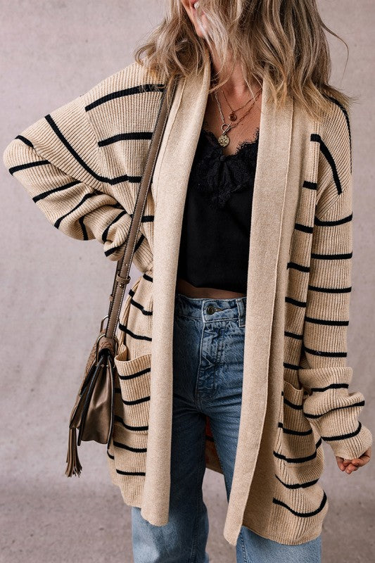 Cozy Soft Knit Striped Cardigan with Pockets