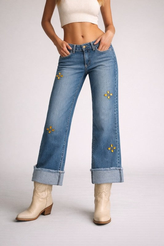 Sexy Low Rise Gem Studded Jean
