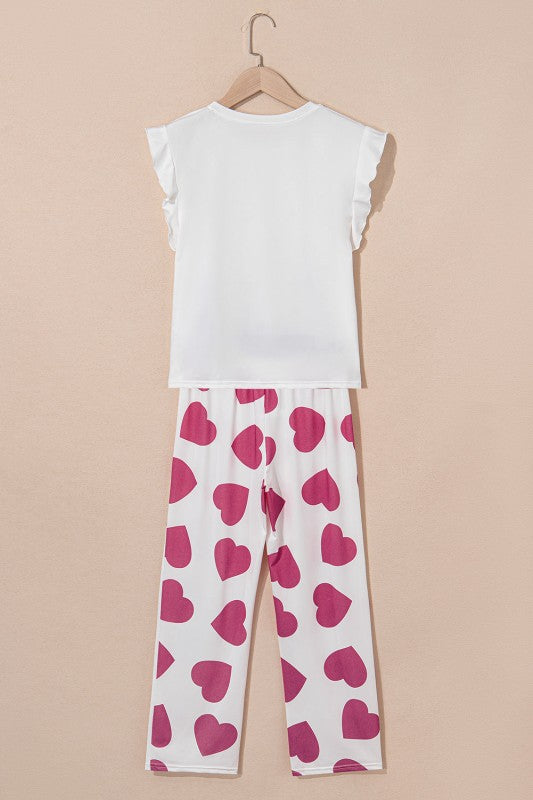 Sweet Heart Ruffle Tank Top And Pants Lounge Set