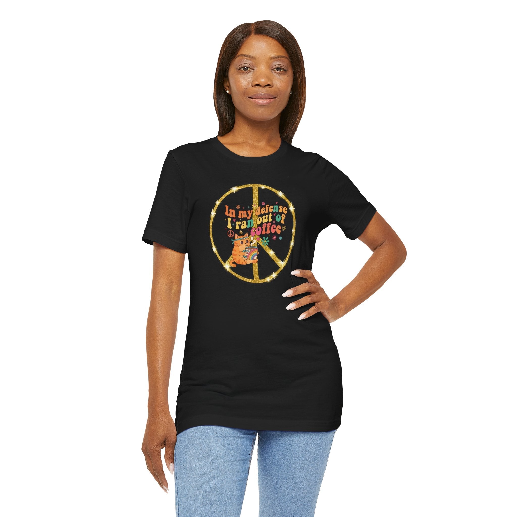 ‘In My Defense I Ran Out of Coffee’ Retro Cat Graphic Tee