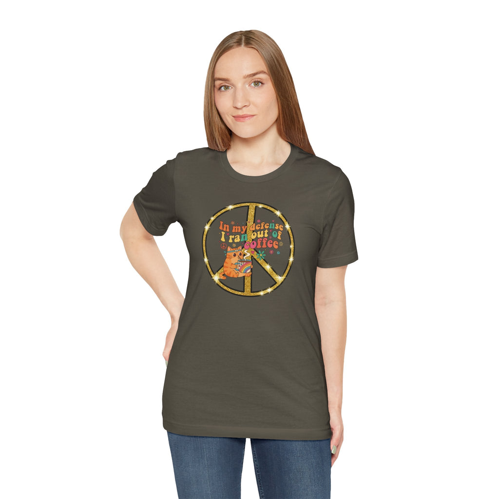 ‘In My Defense I Ran Out of Coffee’ Retro Cat Graphic Tee
