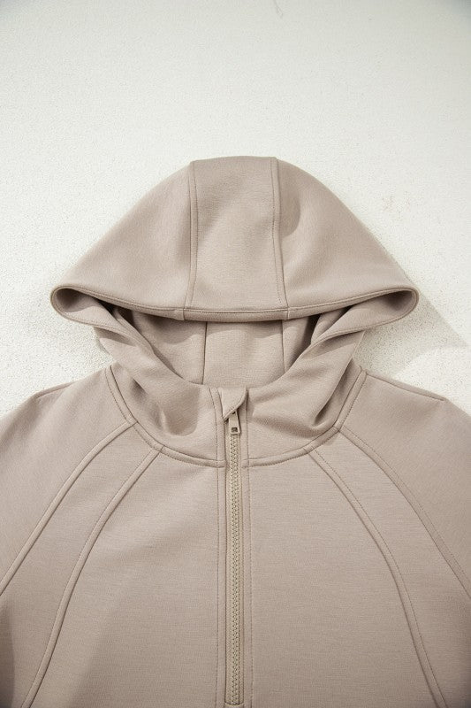 Sporty Solid Half-Zip Hoodie and Pants Set