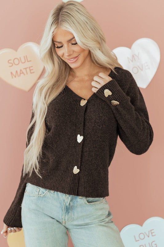 Chic & Sassy Heart Button Cardigan Sweater