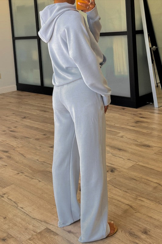 Sporty Solid Half-Zip Hoodie and Pants Set