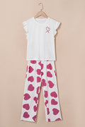 Sweet Heart Ruffle Tank Top And Pants Lounge Set