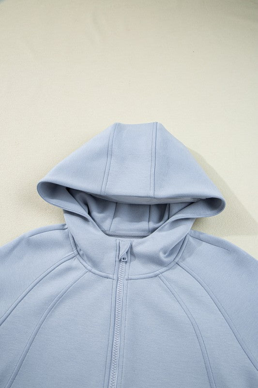 Sporty Solid Half-Zip Hoodie and Pants Set
